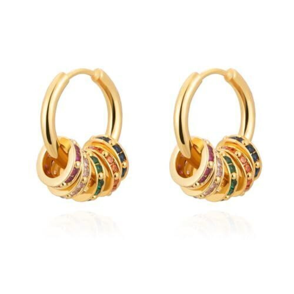5244 Small Hoop Huggie Dangle Earrings 14K 18K Gold Plated Rainbow Rings